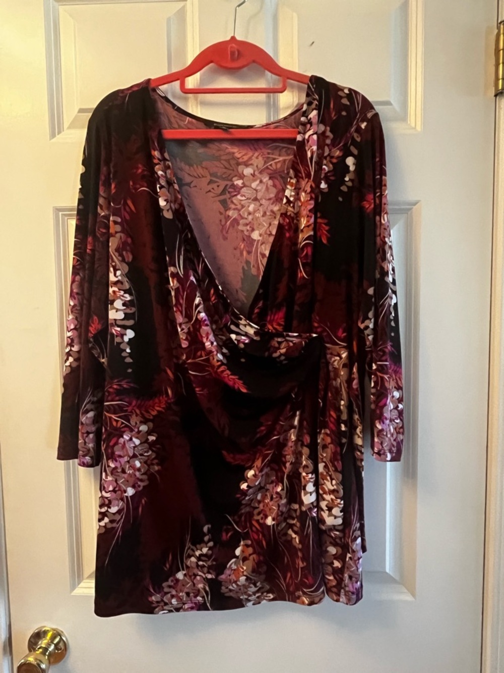 Floral wrap blouse in Black, Plum and Pink
